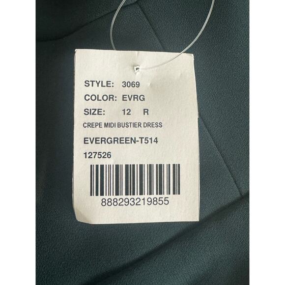 NWT Dessy Collection Vivian Diamond Bustier Crepe Midi Dress Evergreen Size 12 - Picture 5 of 12